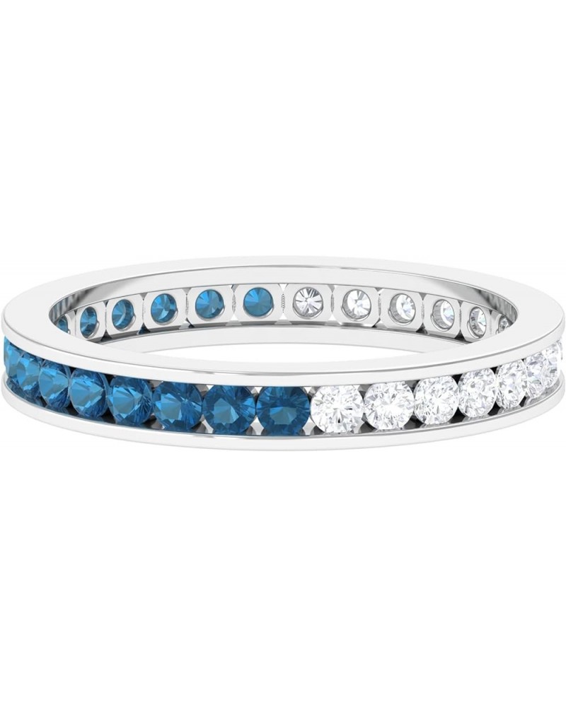 London Blue Topaz Stackable Ring with D-VS1 Moissanite, Eternity Ring for Birthday/Wedding/Anniversary 14K White Gold $211.73...