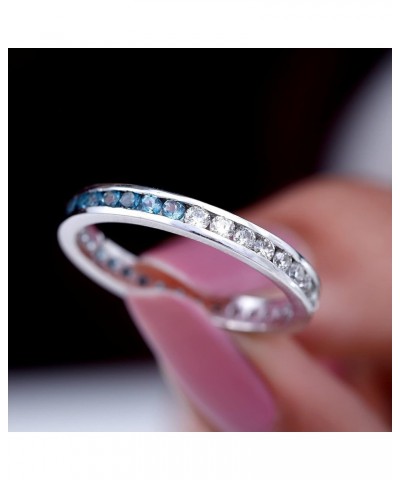 London Blue Topaz Stackable Ring with D-VS1 Moissanite, Eternity Ring for Birthday/Wedding/Anniversary 14K White Gold $211.73...