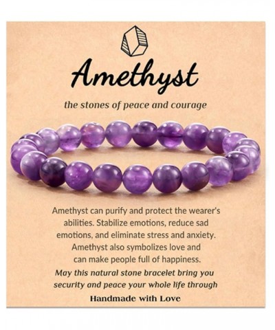 Healing Beaded Bracelets for Women Natural Crystal Stone Gifts Anxiety Yoga Bracelet for Teens Amethyst $7.53 Bracelets