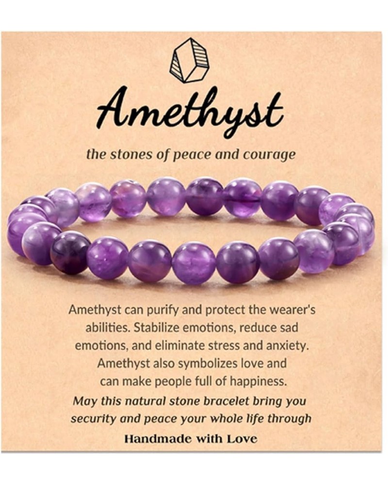 Healing Beaded Bracelets for Women Natural Crystal Stone Gifts Anxiety Yoga Bracelet for Teens Amethyst $7.53 Bracelets