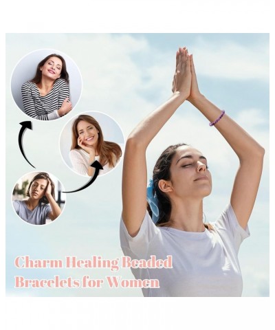 Healing Beaded Bracelets for Women Natural Crystal Stone Gifts Anxiety Yoga Bracelet for Teens Amethyst $7.53 Bracelets