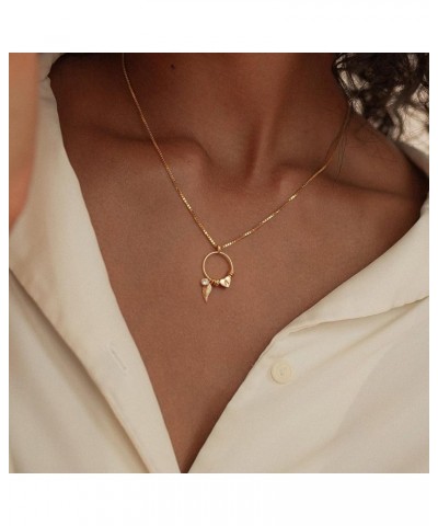 Gold Initial Necklace for Women Karma Open Circle Pendant with Heart Leaf Beads CZ 14K Gold Plated Minimalist Dainty 2MM Box ...