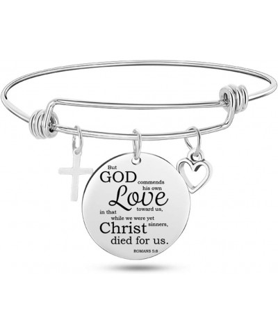 Stainless Steel Adjustable Size Christian Cross Holy Bible Verses Mantra Bangle Bracelet Romans 5:8 $6.35 Bracelets