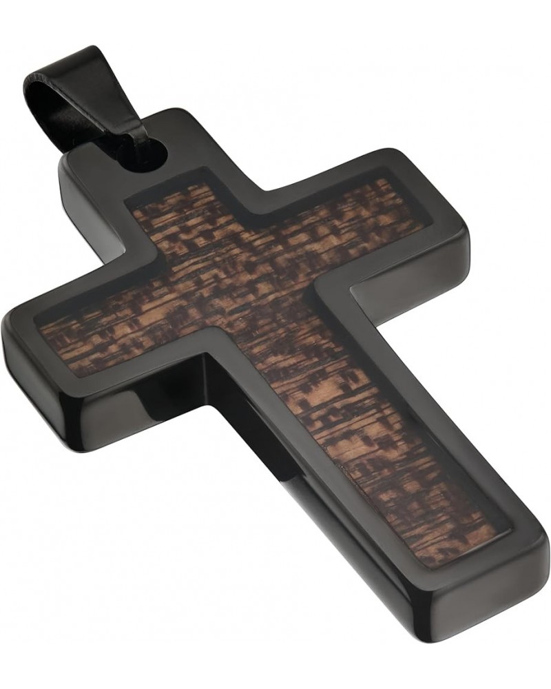 Tungsten Cross Gold Plated, Black Plated or Polished with Inlay of Opal, Hawaiian Koa Wood or Black Carbon Fiber Stainless St...