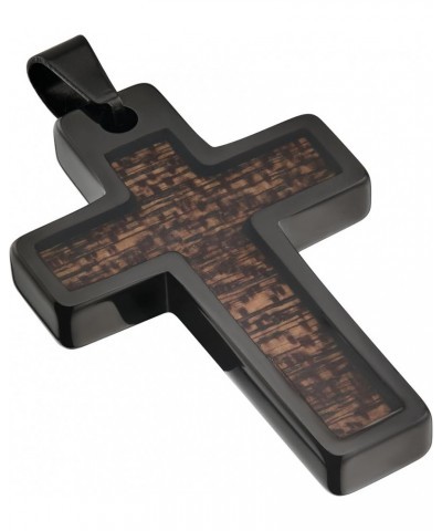 Tungsten Cross Gold Plated, Black Plated or Polished with Inlay of Opal, Hawaiian Koa Wood or Black Carbon Fiber Stainless St...