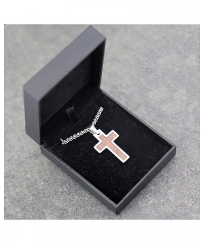 Tungsten Cross Gold Plated, Black Plated or Polished with Inlay of Opal, Hawaiian Koa Wood or Black Carbon Fiber Stainless St...