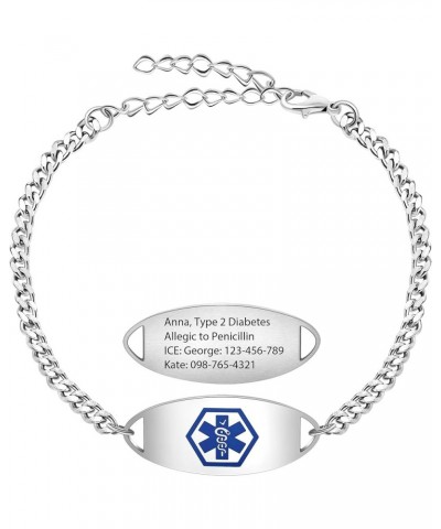 Fashion Adjustable Chain Stainless Steel Emergency Medical Bracelets for Women Pre-engraved Type & Free Engraving Type Allerg...