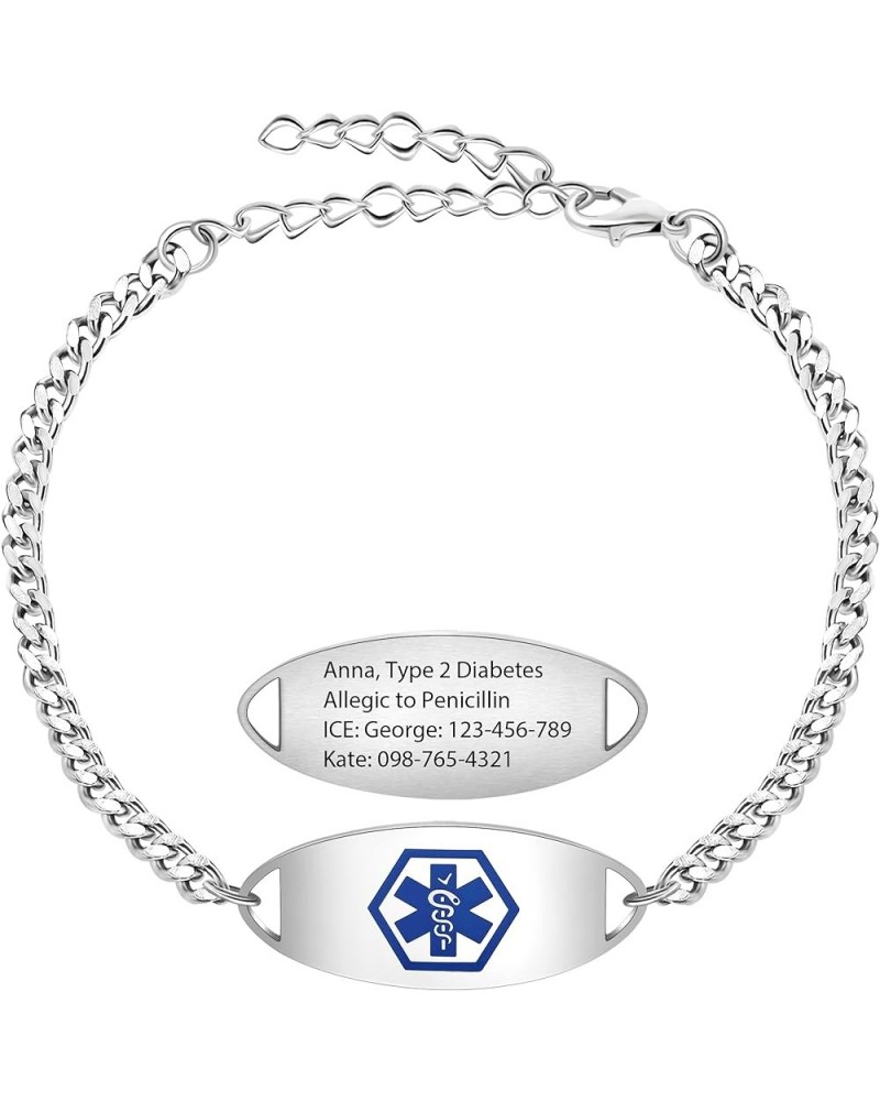 Fashion Adjustable Chain Stainless Steel Emergency Medical Bracelets for Women Pre-engraved Type & Free Engraving Type Allerg...