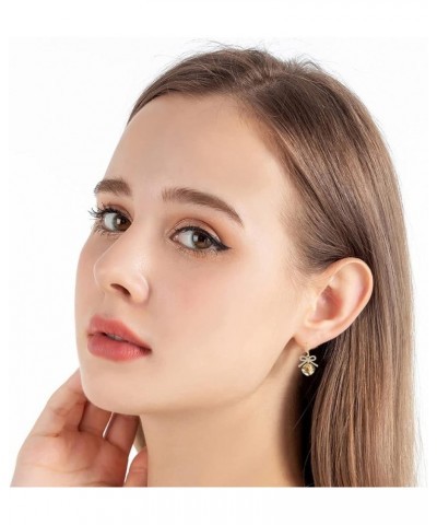 Austrian Crystal Bowknot Cushion Cut Square Drop Dangle Earrings for Women Fashion 14K Gold Plated Hypoallergenic Jewelry Lig...