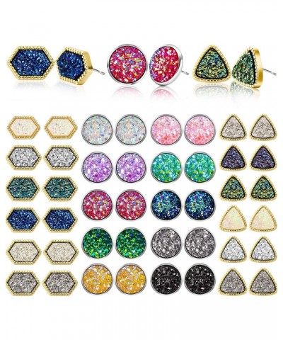 22 Pairs Faux Druzy Stud Earrings for Women Fashion Glitter Pierced Earrings $10.59 Earrings