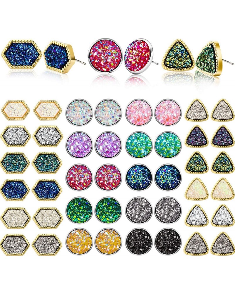 22 Pairs Faux Druzy Stud Earrings for Women Fashion Glitter Pierced Earrings $10.59 Earrings