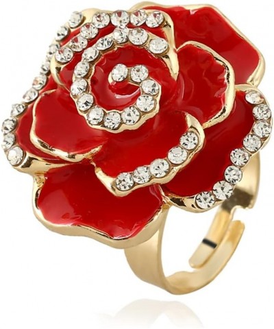 CZ Rose Flower Promise Ring for Women Girls Statement Diamond Crystal 3D Enamel Flowers Adjustable Open Wrap Finger Rings Com...