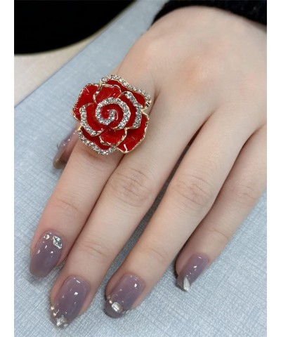 CZ Rose Flower Promise Ring for Women Girls Statement Diamond Crystal 3D Enamel Flowers Adjustable Open Wrap Finger Rings Com...