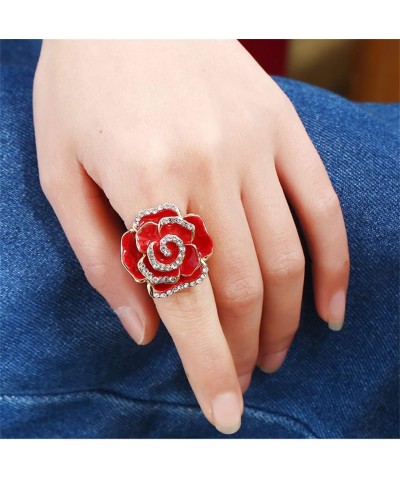 CZ Rose Flower Promise Ring for Women Girls Statement Diamond Crystal 3D Enamel Flowers Adjustable Open Wrap Finger Rings Com...