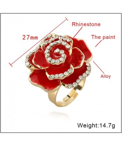 CZ Rose Flower Promise Ring for Women Girls Statement Diamond Crystal 3D Enamel Flowers Adjustable Open Wrap Finger Rings Com...