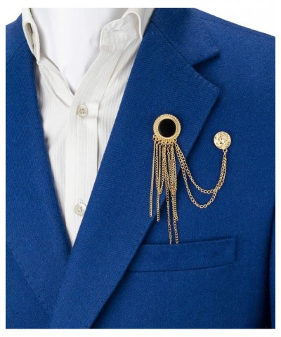 Round Block Enamel With Gold Chain And Honorary Coin Detailing Brooch $10.44 Brooches & Pins