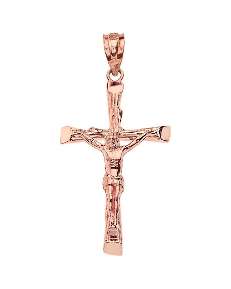 Rose Gold Jesus on the Cross Crucifix Textured Pendant Large 14k $35.66 Pendants