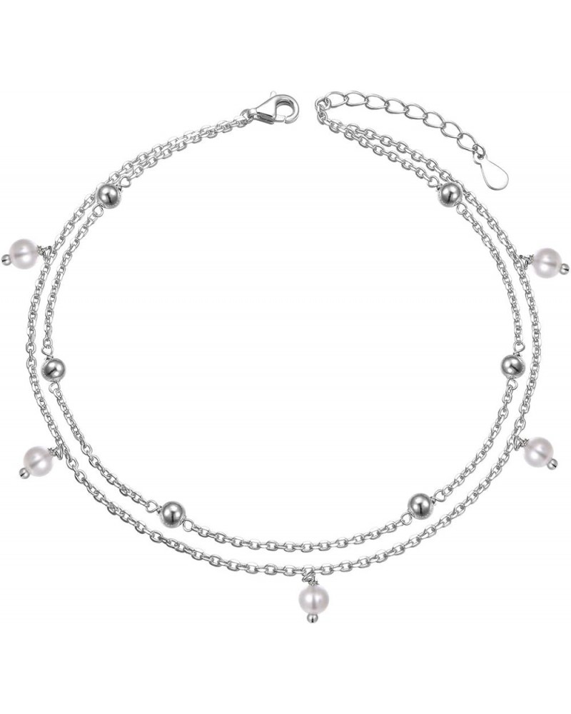 Anklet for Women S925 Sterling Silver Adjustable Foot Ankle Bracelet Pearl $17.55 Anklets