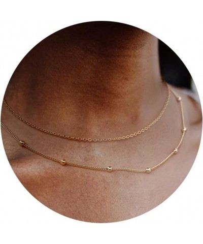 Gold Layered Necklaces for Women,14K Gold Plated Necklace Adjustable Simple Choker Necklace Dainty Gold Chain Necklace Set He...