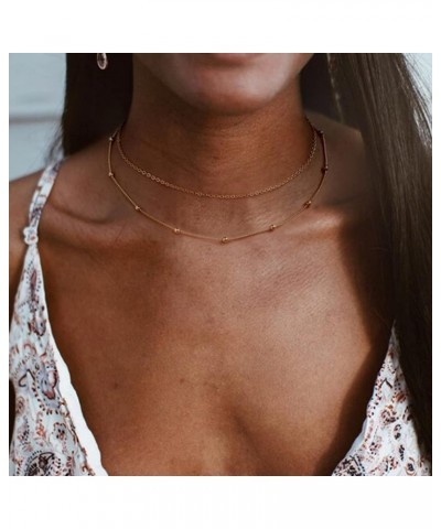 Gold Layered Necklaces for Women,14K Gold Plated Necklace Adjustable Simple Choker Necklace Dainty Gold Chain Necklace Set He...