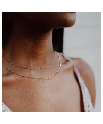 Gold Layered Necklaces for Women,14K Gold Plated Necklace Adjustable Simple Choker Necklace Dainty Gold Chain Necklace Set He...