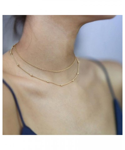 Gold Layered Necklaces for Women,14K Gold Plated Necklace Adjustable Simple Choker Necklace Dainty Gold Chain Necklace Set He...