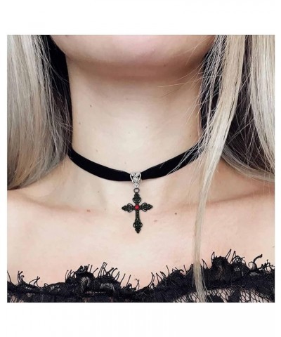 Gothic Cross Necklace for Women Black Velvet Cross Choker Punk Vintage Cross Pendant Necklace Halloween Jewelry Gift for Girl...