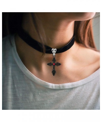 Gothic Cross Necklace for Women Black Velvet Cross Choker Punk Vintage Cross Pendant Necklace Halloween Jewelry Gift for Girl...