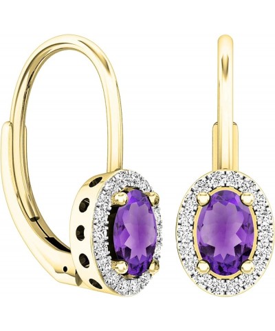 14K 6X4 MM Each Center Oval Cut Gemstone & Side Round Diamond Ladies Dangling Earrings, Yellow Gold Amethyst $159.82 Earrings