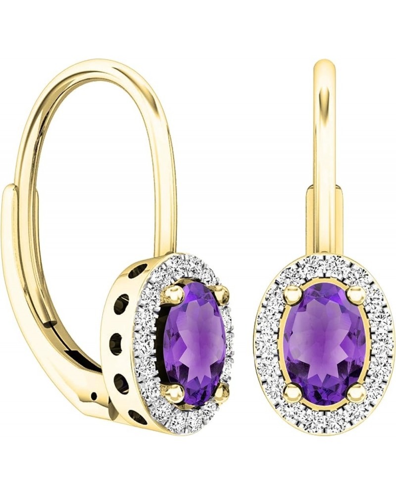 14K 6X4 MM Each Center Oval Cut Gemstone & Side Round Diamond Ladies Dangling Earrings, Yellow Gold Amethyst $159.82 Earrings