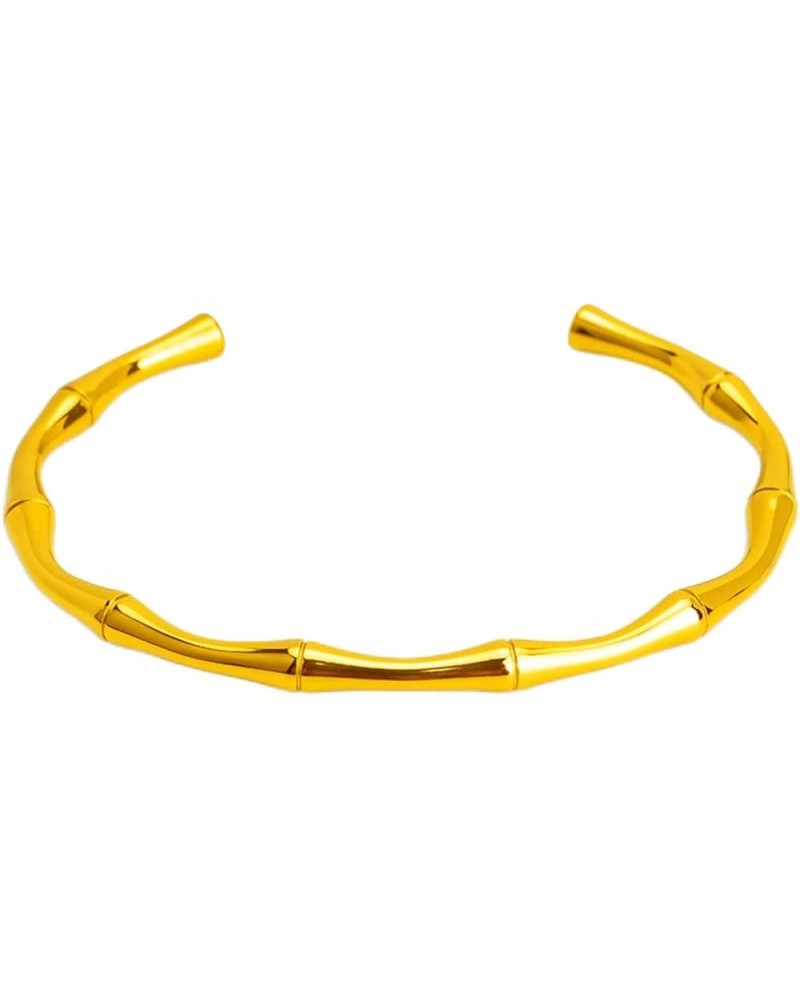 Stainless Steel Classical Plain Bamboo Style Open Cuff Bangle Bracelet Gold $7.40 Bracelets