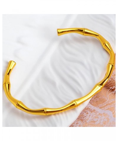 Stainless Steel Classical Plain Bamboo Style Open Cuff Bangle Bracelet Gold $7.40 Bracelets