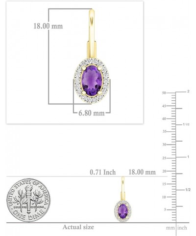 14K 6X4 MM Each Center Oval Cut Gemstone & Side Round Diamond Ladies Dangling Earrings, Yellow Gold Amethyst $159.82 Earrings