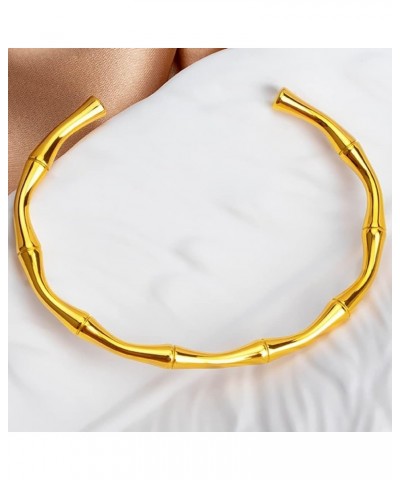 Stainless Steel Classical Plain Bamboo Style Open Cuff Bangle Bracelet Gold $7.40 Bracelets