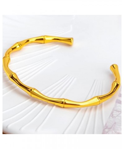 Stainless Steel Classical Plain Bamboo Style Open Cuff Bangle Bracelet Gold $7.40 Bracelets