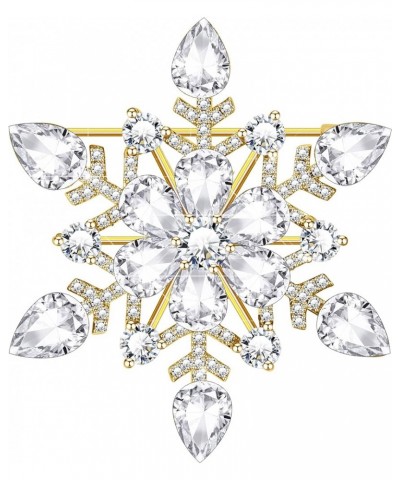 Wedding Elegant Mother Flower Brooch Pin Snowflakes Full Prong CZ Pendant Full Crystals Broche for Women Gift C Snowflake Gol...