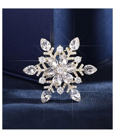 Wedding Elegant Mother Flower Brooch Pin Snowflakes Full Prong CZ Pendant Full Crystals Broche for Women Gift C Snowflake Gol...