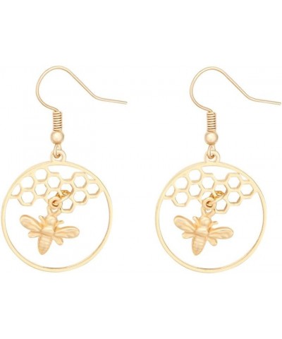 Fashion Women Girls Little Honeybee with Honeycomb Hive Hoop Earring Chic Dangle Jewelry gold $9.12 Earrings