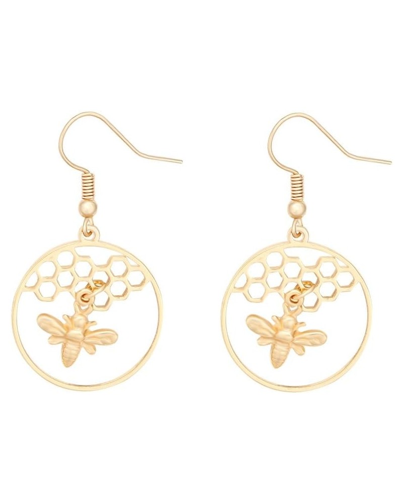 Fashion Women Girls Little Honeybee with Honeycomb Hive Hoop Earring Chic Dangle Jewelry gold $9.12 Earrings