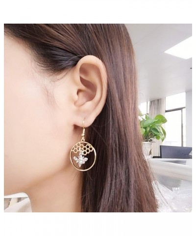 Fashion Women Girls Little Honeybee with Honeycomb Hive Hoop Earring Chic Dangle Jewelry gold $9.12 Earrings