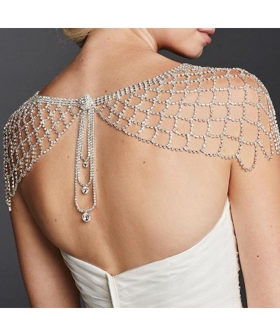 Bridal Rhinestone Shoulder Chain Tassel Mesh Crystal Wedding Back Chain Multilayered Shoulder Body Chain Jewelry for Women $2...