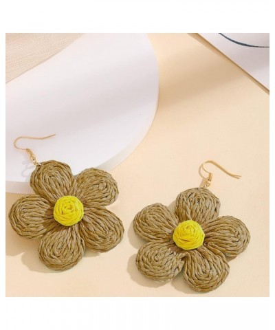 Rattan flower Earrings for Women Multicolor Daisy Raffia Straw Flower Drop Dangle Earrings Weaving Handmade Boho Summer Beach...