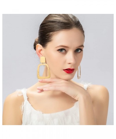 Matte Gold Silver Geometry Clip On Earrings for Women Retro Drop Clip Earrings for Women gold square $9.35 Earrings