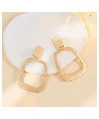 Matte Gold Silver Geometry Clip On Earrings for Women Retro Drop Clip Earrings for Women gold square $9.35 Earrings