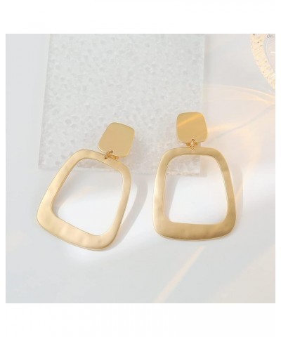 Matte Gold Silver Geometry Clip On Earrings for Women Retro Drop Clip Earrings for Women gold square $9.35 Earrings