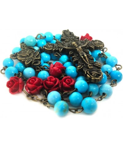 Our Lady of Lourdes Turquoise and Red Rose Rosary and Rosary Bracelet Set,Rosary & Miraculous Medal Bracelet,Catholic Rosary,...