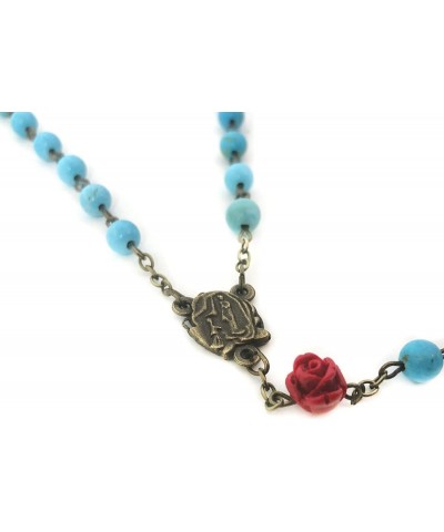 Our Lady of Lourdes Turquoise and Red Rose Rosary and Rosary Bracelet Set,Rosary & Miraculous Medal Bracelet,Catholic Rosary,...