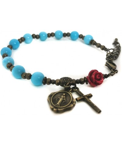 Our Lady of Lourdes Turquoise and Red Rose Rosary and Rosary Bracelet Set,Rosary & Miraculous Medal Bracelet,Catholic Rosary,...