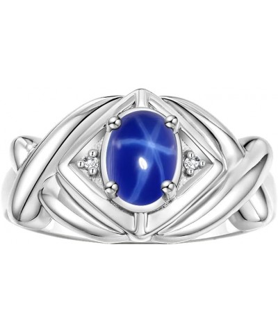 Hugs & Kisses XOXO Ring with 7X5MM Gemstone & Diamonds - Birthstone Jewelry for Women in Sterling Silver, Sizes 5-10 Blue Sta...