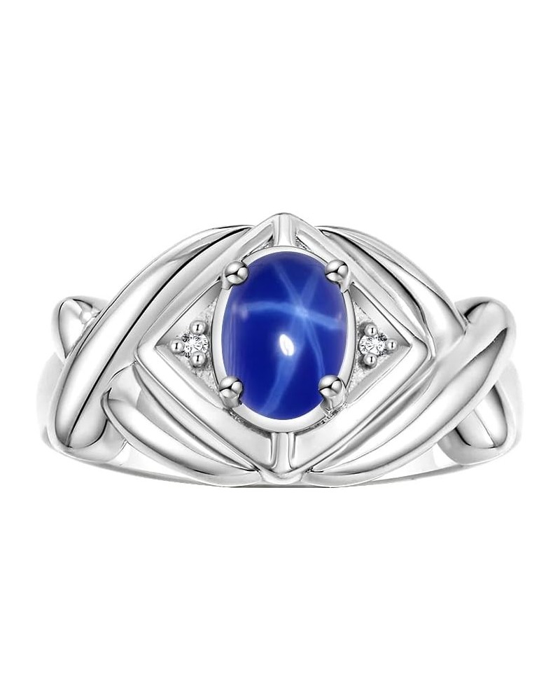 Hugs & Kisses XOXO Ring with 7X5MM Gemstone & Diamonds - Birthstone Jewelry for Women in Sterling Silver, Sizes 5-10 Blue Sta...